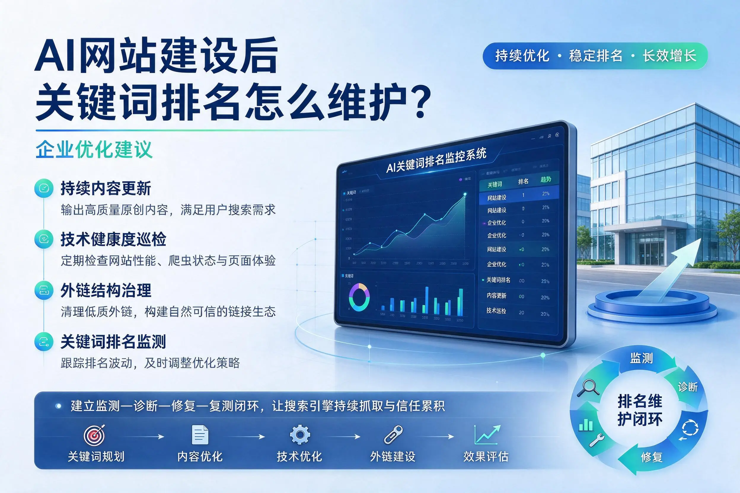 AI网站建设后关键词排名怎么维护？德宏企业优化建议